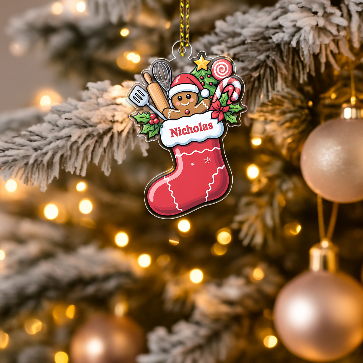 Cooking Hub Christmas Stocking With Utensils Acrylic Ornament Christmas Gift