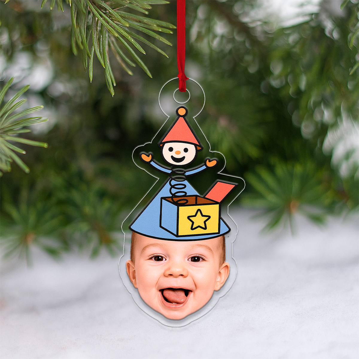 Custom Photo Baby with Funny Hat Ornament, Personalized Baby Christmas Ornament, Cute Holiday Decoration, Family Keepsake Gift