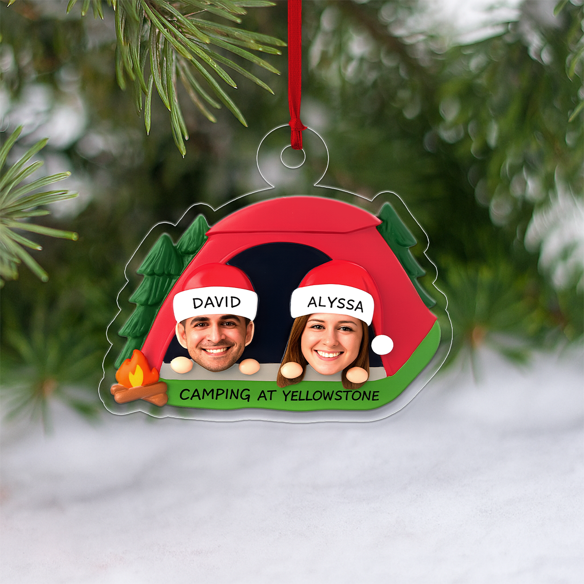 Personalized Couple Camping Christmas Ornament, Custom Outdoor Ornament, Camper Gift, Hiking Adventure Ornament, Romantic Holiday Keepsake