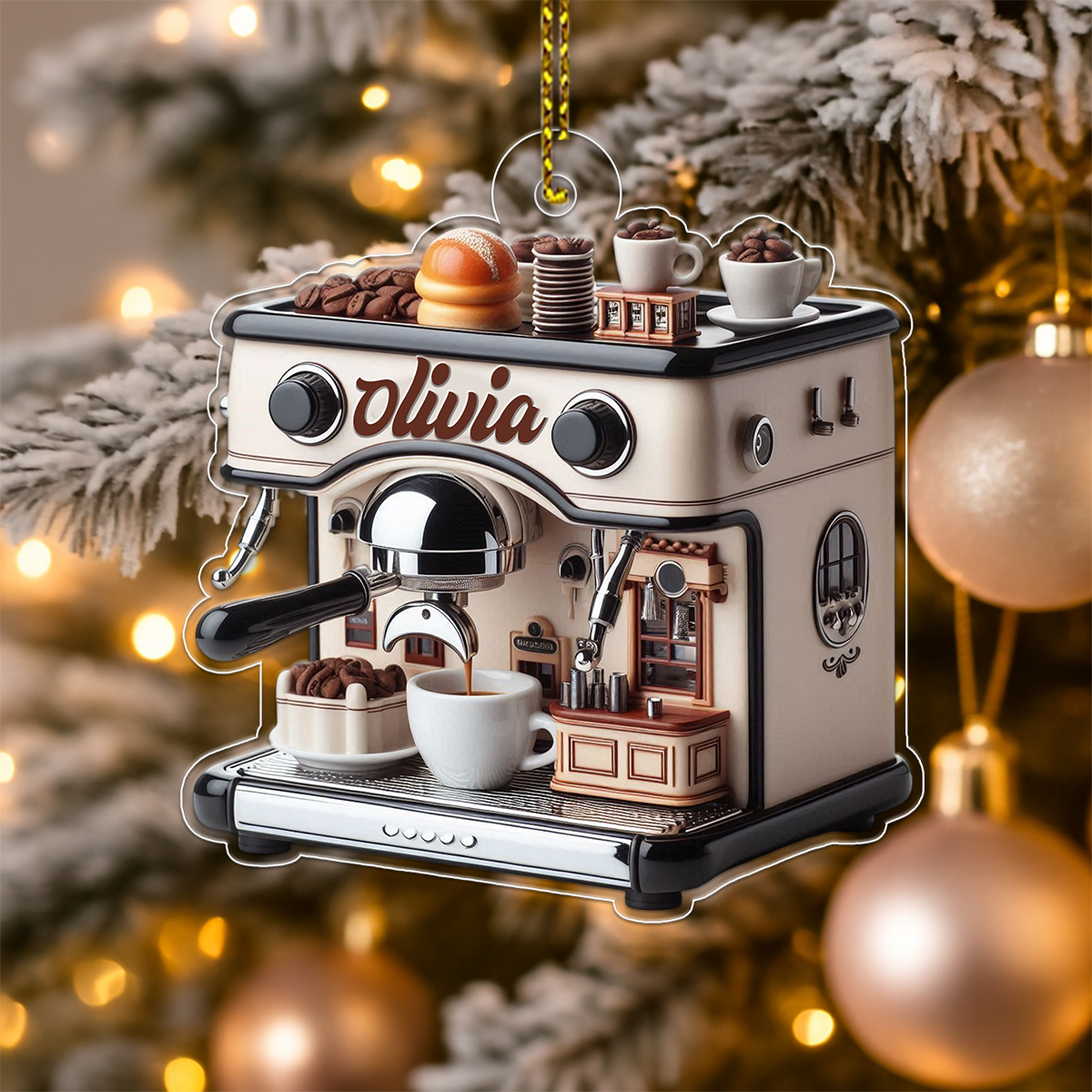 Custom Name Coffee Maker For Coffee Lover Acrylic Ornament Christmas Gift