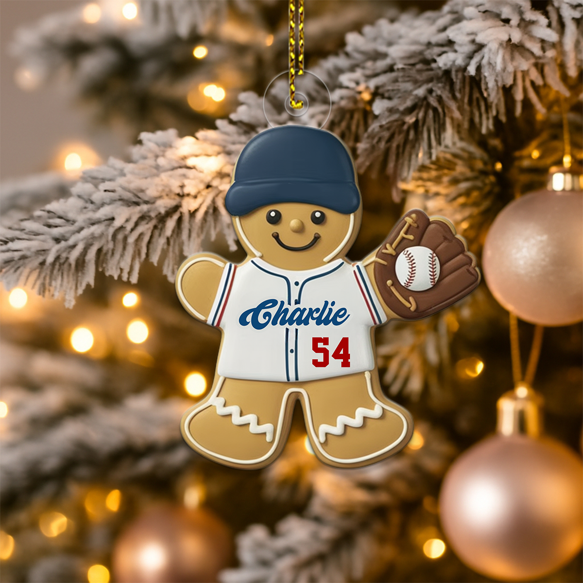 Custom Name Gingerbread Baseball Acrylic Ornament Christmas Gift