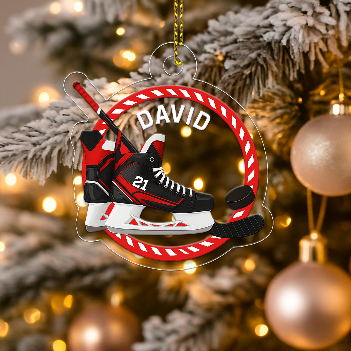 Custom Name And Number Ice Hockey Skate Acrylic Ornament Christmas Gift