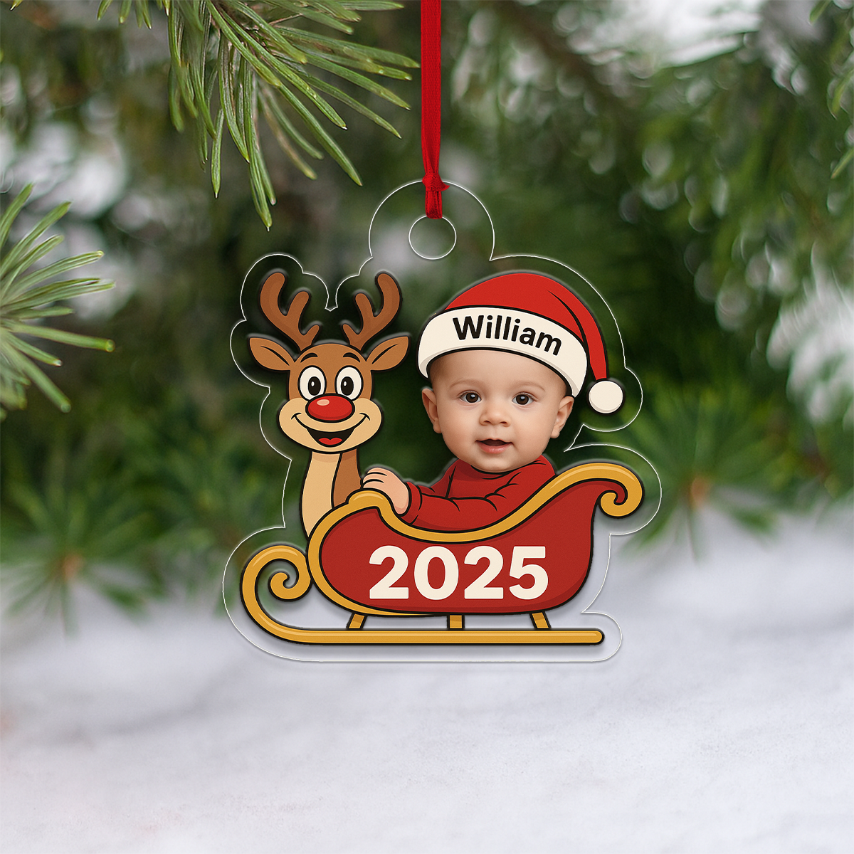 Personalized Baby Reindeer Ornament, Custom Baby Photo Christmas Ornament, Family Keepsake Decoration, Baby’s First Xmas Ornament