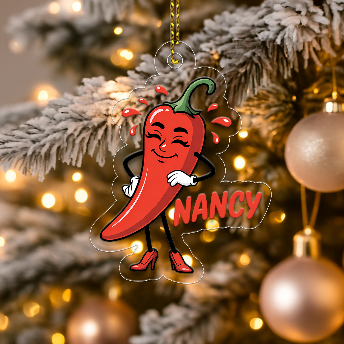 Personalized Spicy Hot Chili Pepper Ornament, Custom Gift for Food Lovers, Funny Hot Chili Ornament, Custom Holiday Ornament