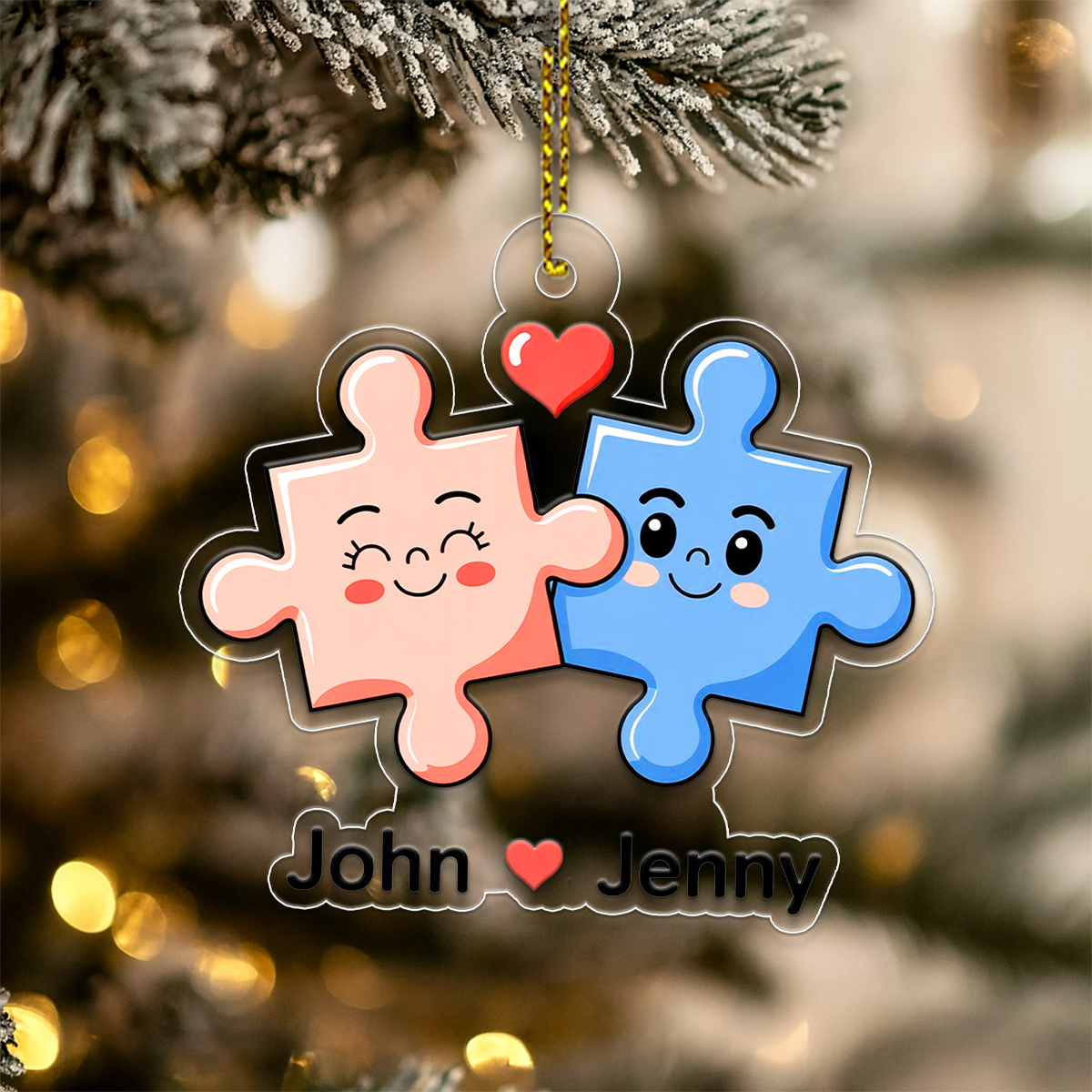Personalized You Complete Me Puzzle Christmas Ornament, Custom Couple Ornament, Romantic Love Gift, Engagement Wedding Anniversary Keepsake
