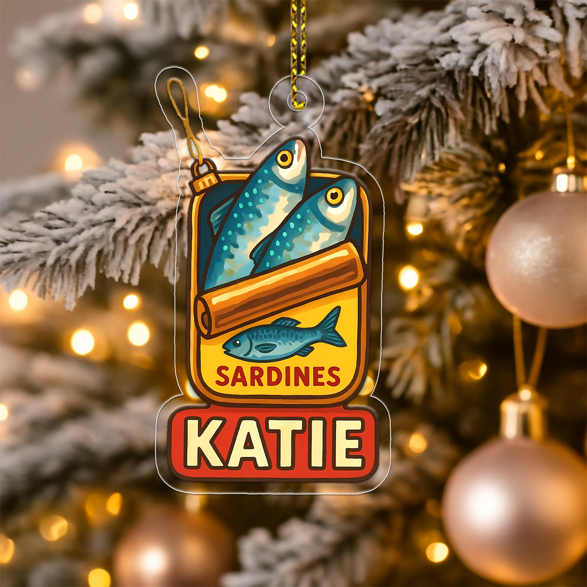 Personalized Tin of Sardines Ornament, Custom Funny Christmas Ornament, Food Lover Gift, Unique Keepsake