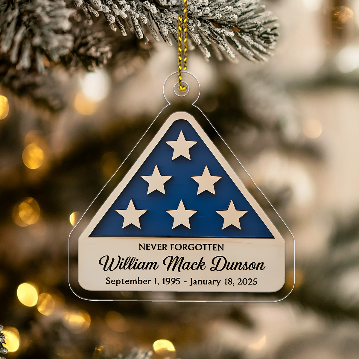 Personalized Veteran Memorial Ornament with American Flag – Custom Military Remembrance Keepsake, Honoring Service Gift