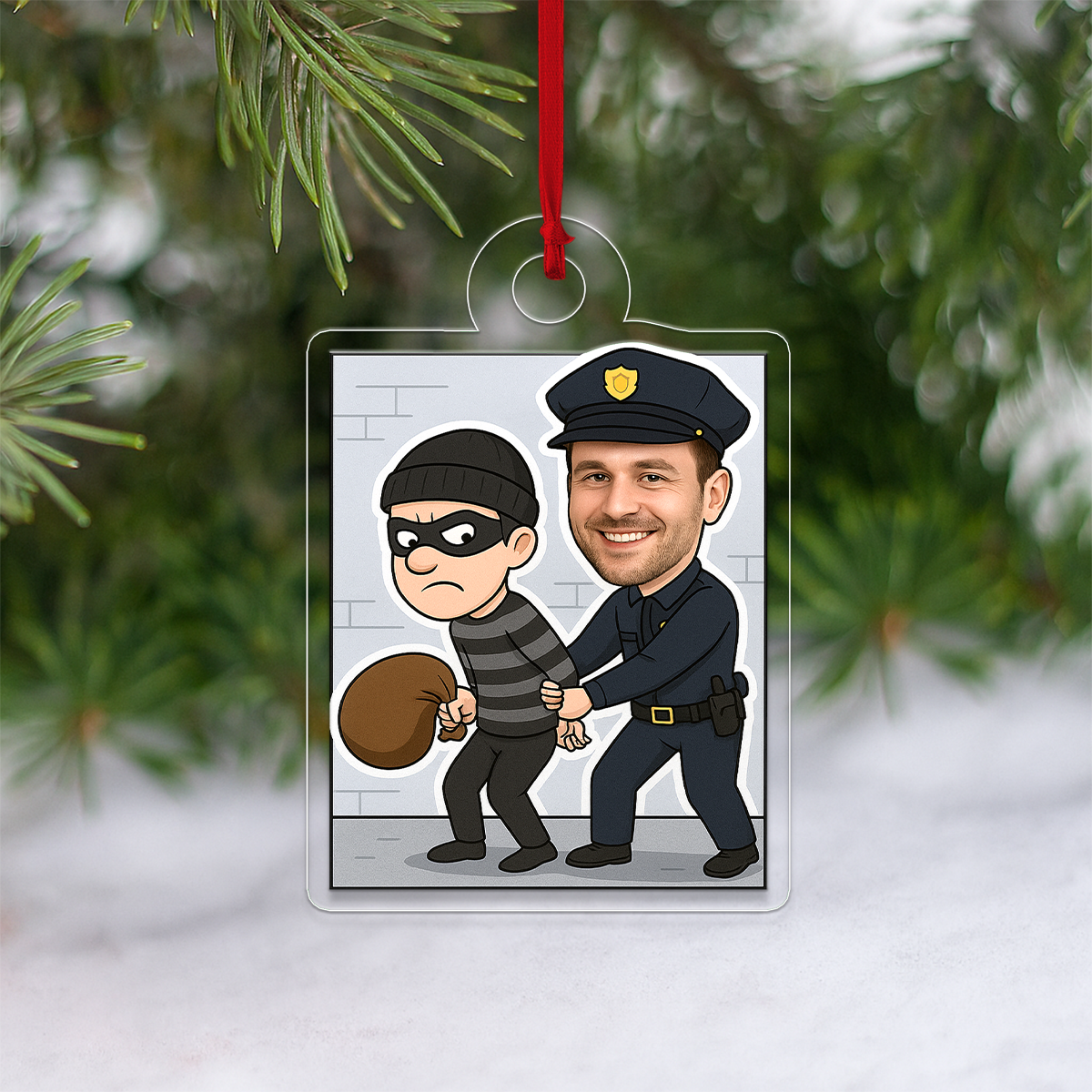 Custom Photo Police Caught the Thief Ornament, Personalized Law Enforcement Christmas Ornament, Police Officer Holiday Gift