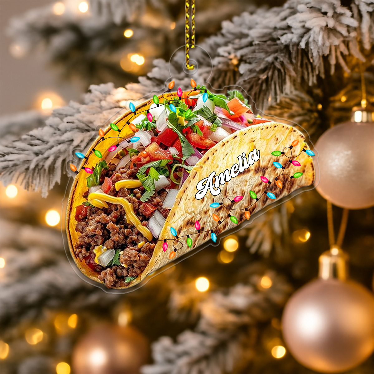 Custom Name Taco Food Lover Acrylic Ornament Christmas Gift