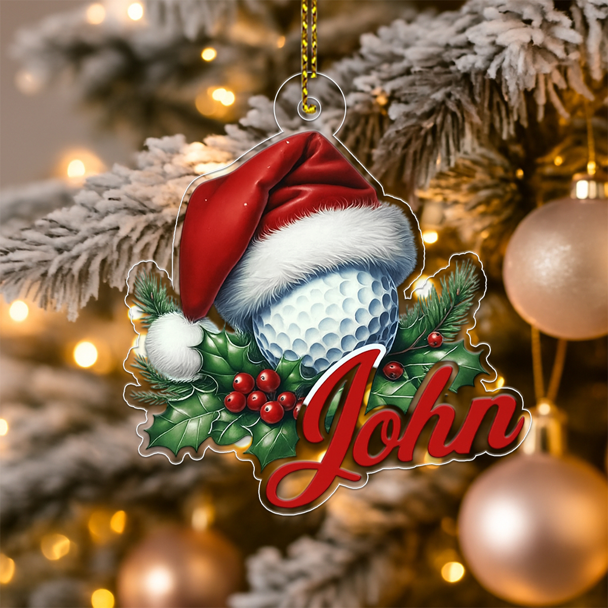 Custom Name Golf Ball Santa Acrylic Ornament Christmas Gift