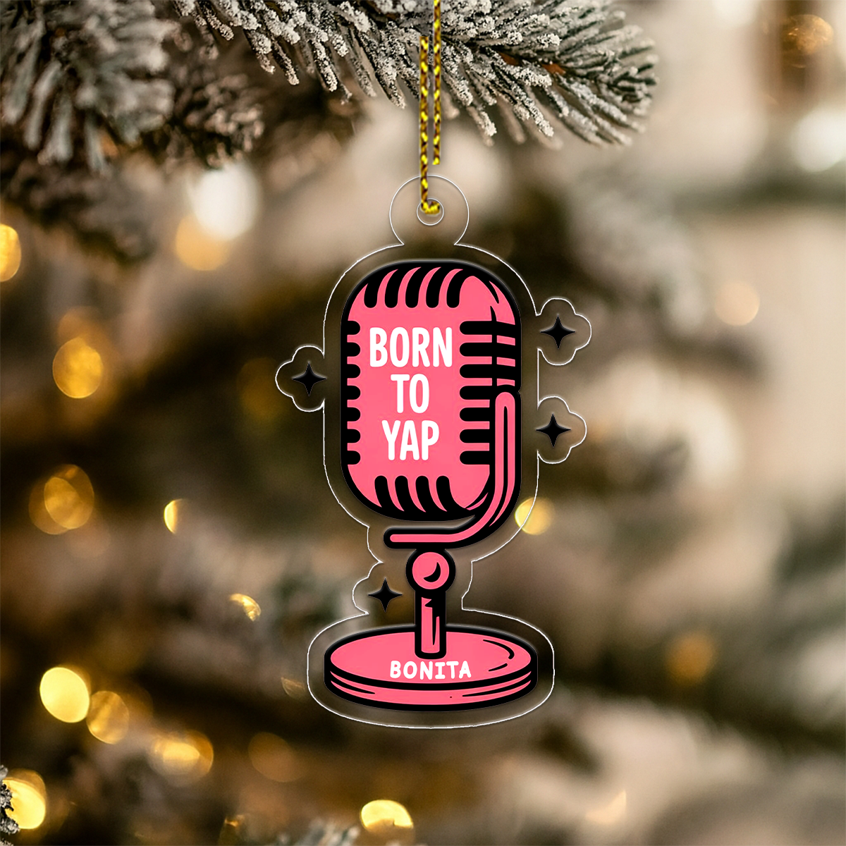 Personalized Born To Yap Ornament, Funny Singing Ornament, Custom Microphone Christmas Ornament, Karaoke Lover Gift, Music Holiday Keepsake