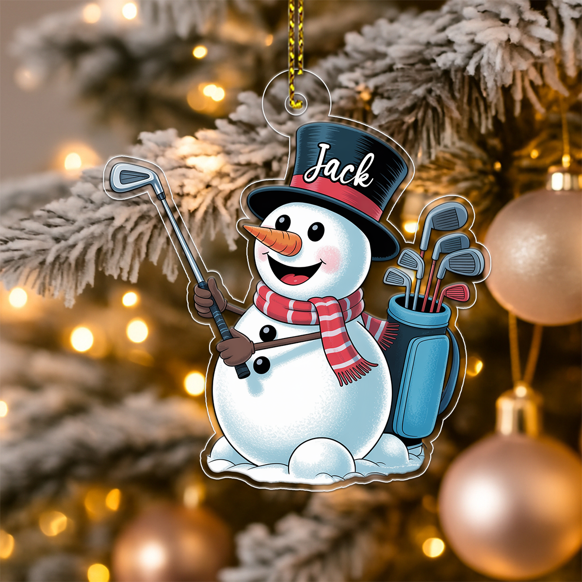 Custom Name Golf Player Snowman Acrylic Ornament Christmas Gift