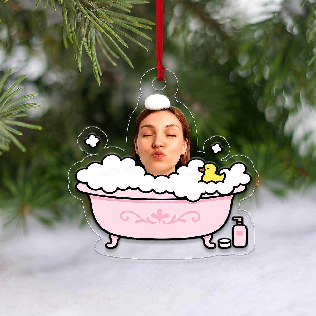 Custom Photo Face Bathtub Ornament, Personalized Funny Christmas Ornament, Gag Gift Holiday Decoration, Unique Spa Lover Keepsake