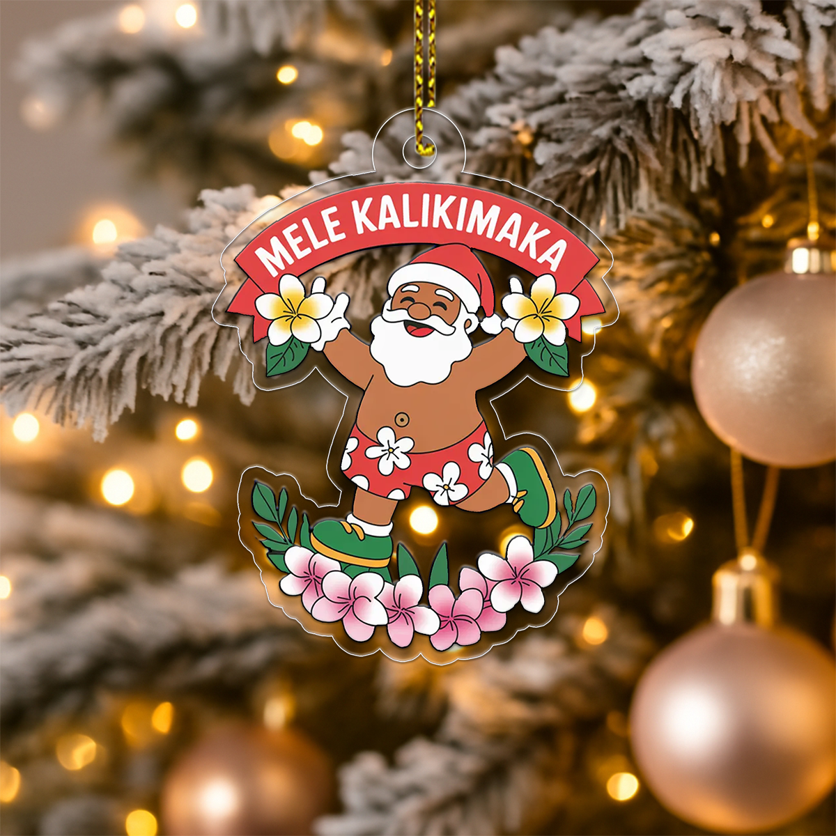Hawaii Acrylic Ornament Aloha Santa Christmas Plumeria 1