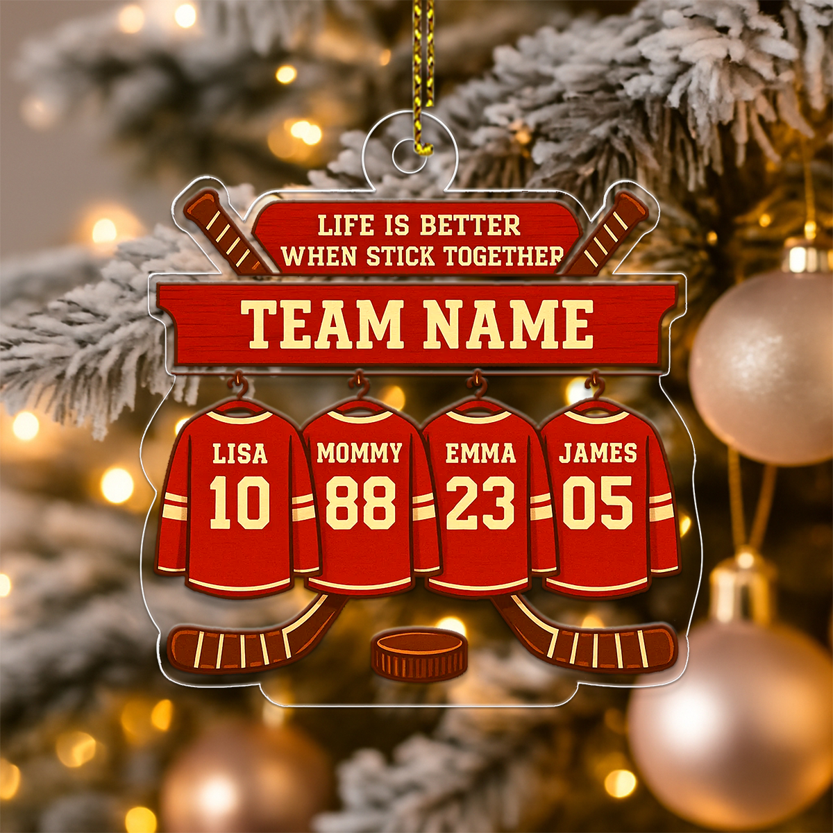 Custom Name Hockey Player Team Acrylic Ornament Christmas Gift