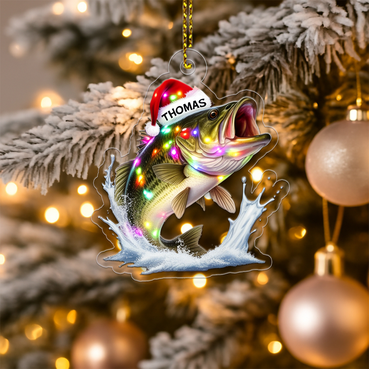 Custom Name Bass Fishing Xmas Acrylic Ornament Christmas Gift