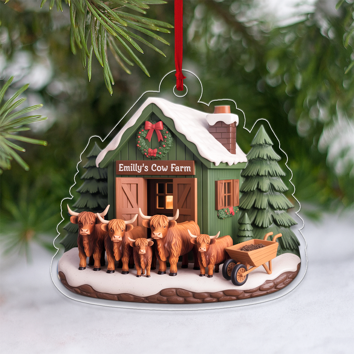 Highland Cow Farm Acrylic Ornament