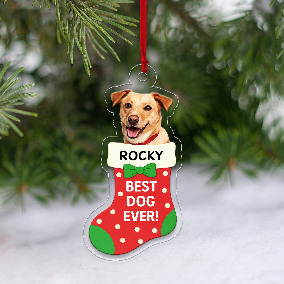 Custom Photo Dog In Stocking Christmas Ornament, Personalized Pet Ornament, Dog Photo Ornament, Pet Lover Gift, Holiday Decoration Keepsake