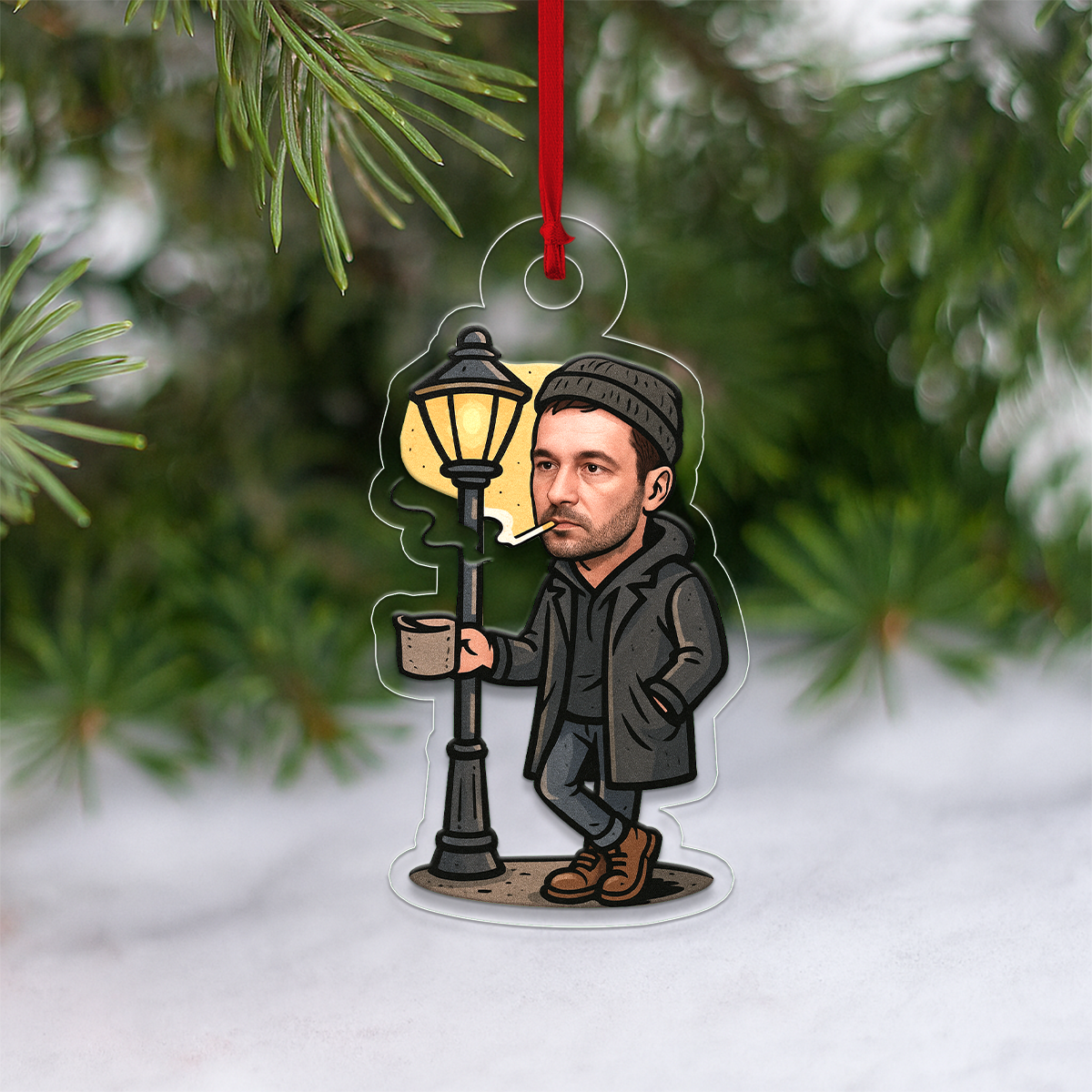 Custom Photo Smoking on the Sidewalk Ornament, Personalized Funny Christmas Ornament, Adult Humor Gag Gift, Unique Xmas Keepsake
