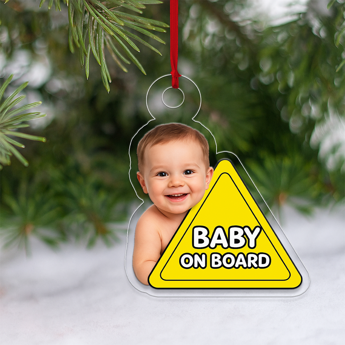 Custom Photo Baby On Board Ornament, Personalized Baby Picture Christmas Ornament, Baby’s First Christmas Keepsake, Holiday Decoration Gift