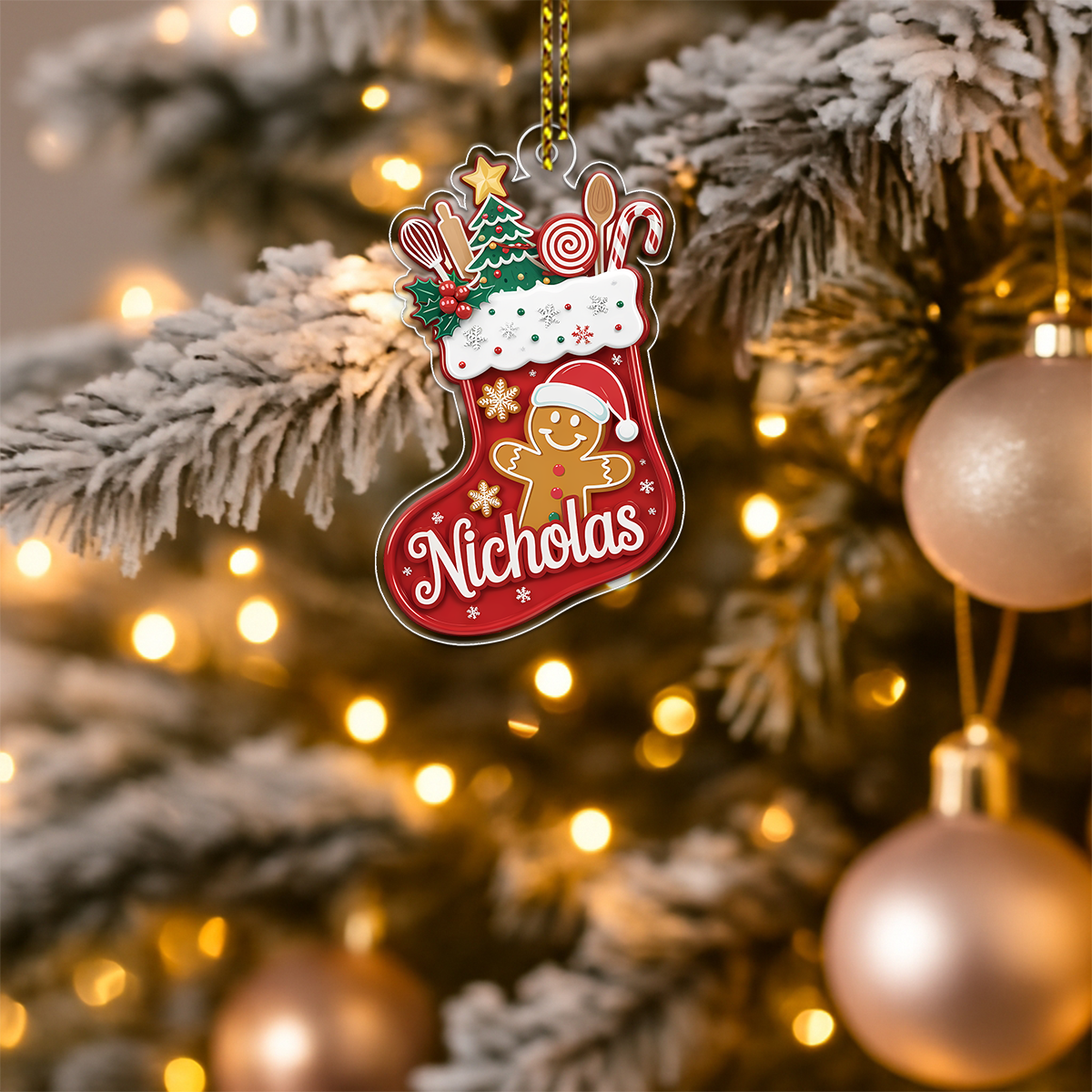 Custom Name Cooking Hub Christmas Stocking With Utensils Acrylic Ornament Christmas Gift