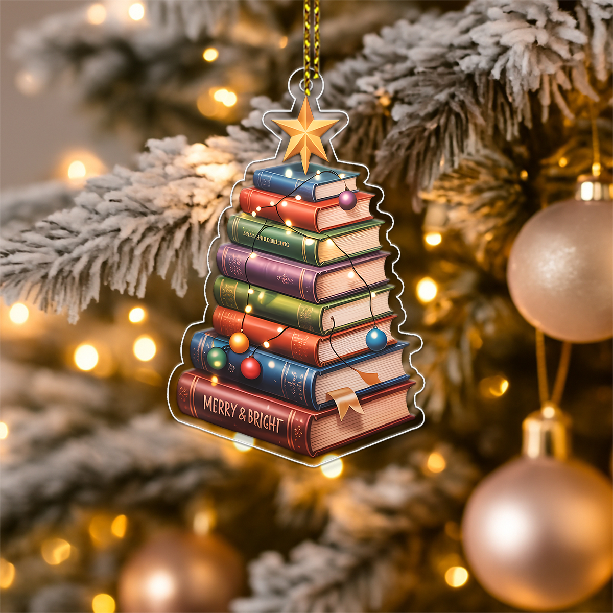 Custom Name Bookstack Christmas Ornament 1 Acrylic Ornament Christmas Gift