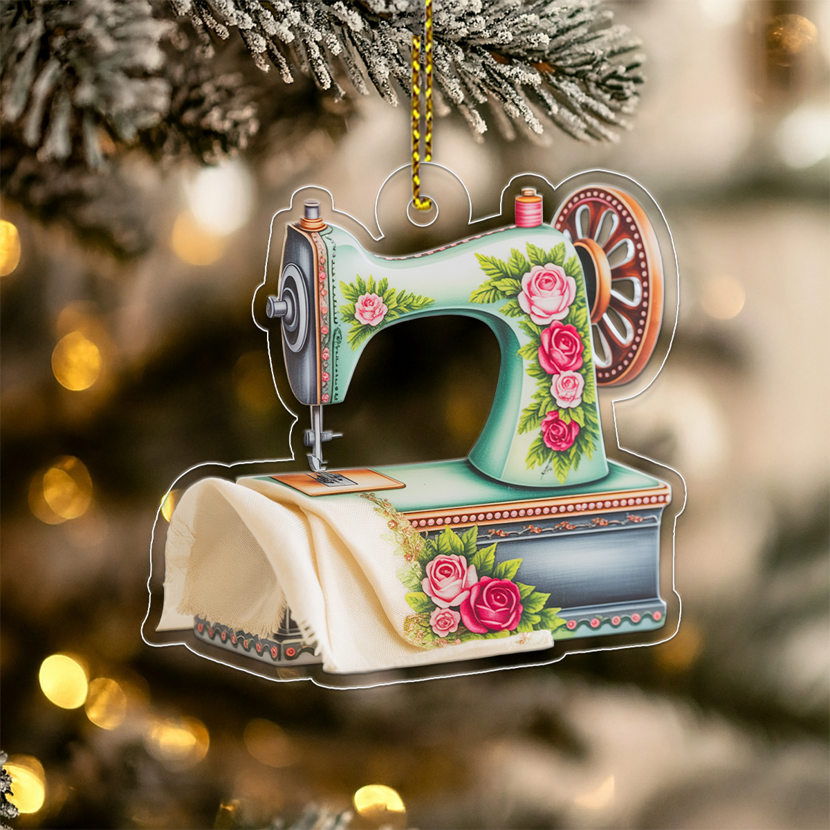 Shiny Sewing Machine Personalized Acrylic Christmas Ornament