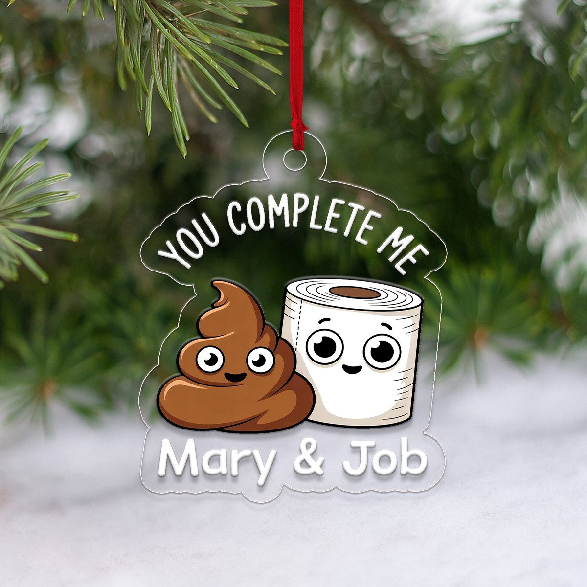 Personalized You Complete Me Funny Toilet Paper Poop Ornament, Custom Bathroom Humor Christmas Ornament, Adult Ornament