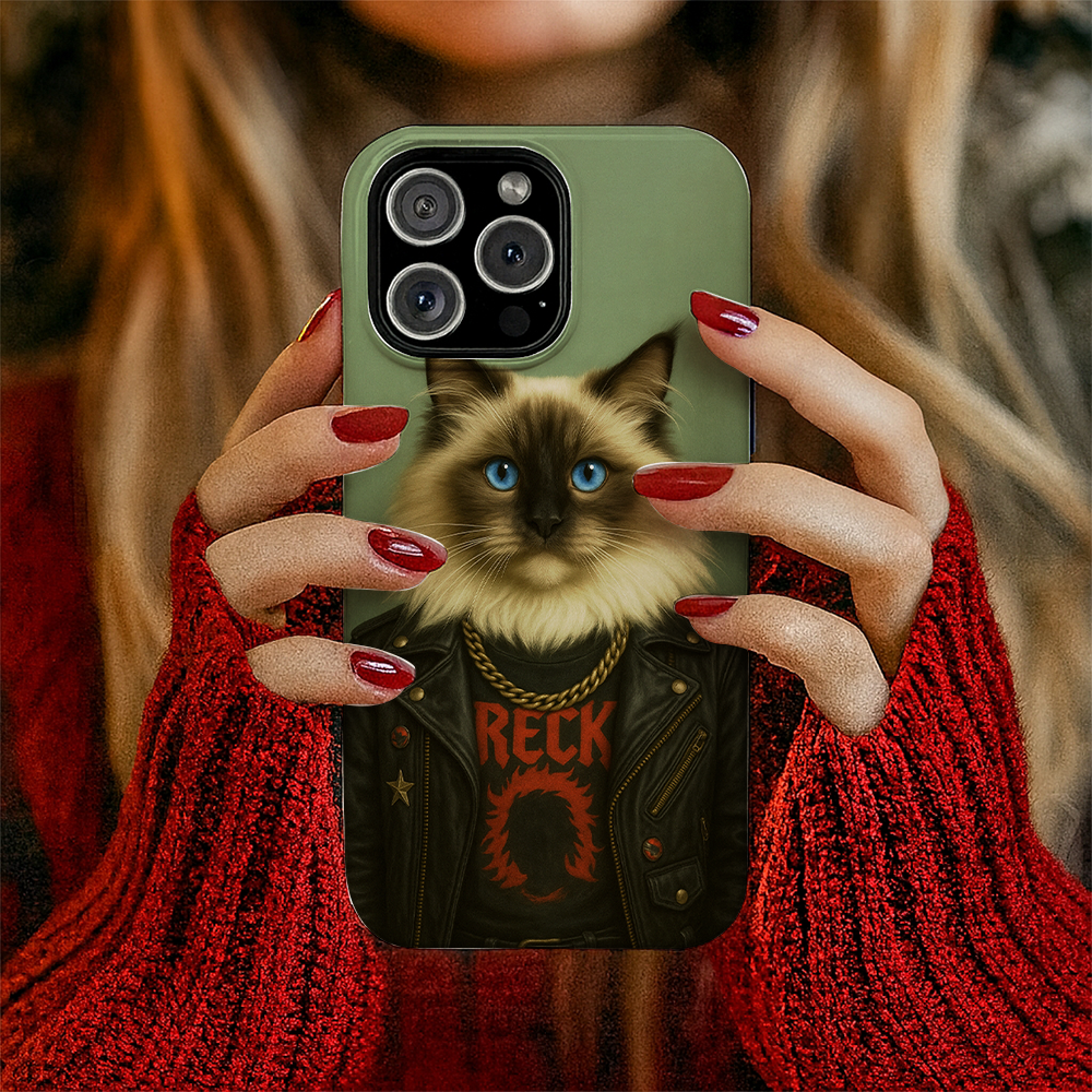 Custom Photo Rock n Roll Cat Phone Case _ Gift For Cat Lovers