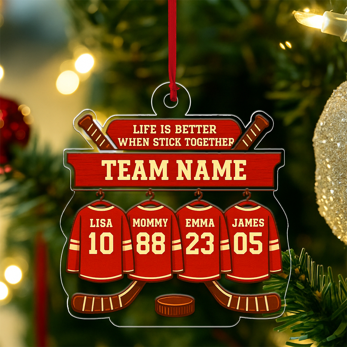 Custom Name Hockey Player Team Acrylic Ornament Christmas Gift
