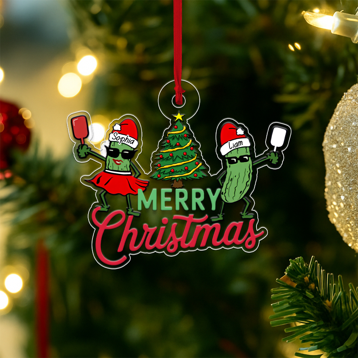 Personalized Pickleball Couple Xmas Acrylic Ornament Christmas Gift