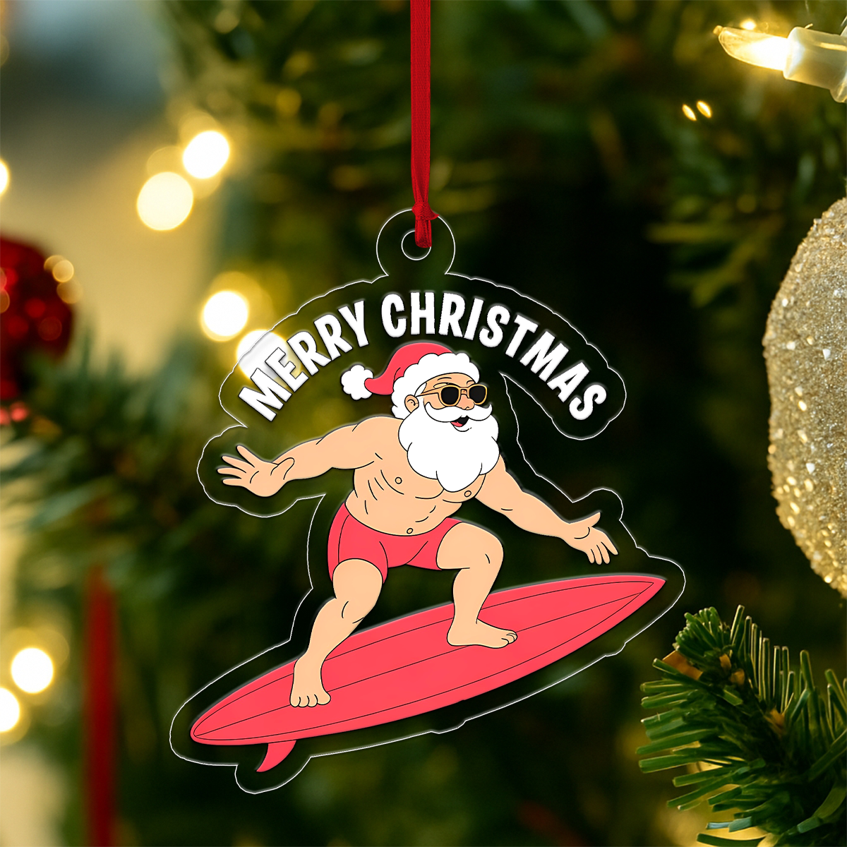 Hawaii Mele Kalikimaka Santa Christmas Acrylic Ornament Christmas Gift