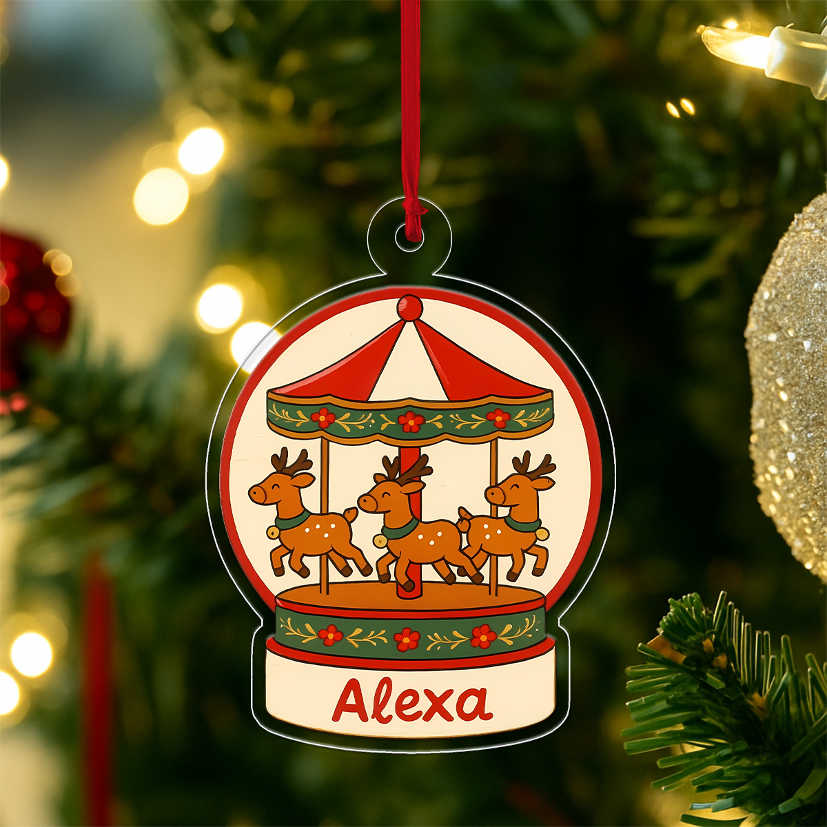 Personalized Reindeer Carousel Ornament, Custom Christmas Carousel Decoration, Holiday Reindeer Ornament, Winter Keepsake, Unique Xmas Gift