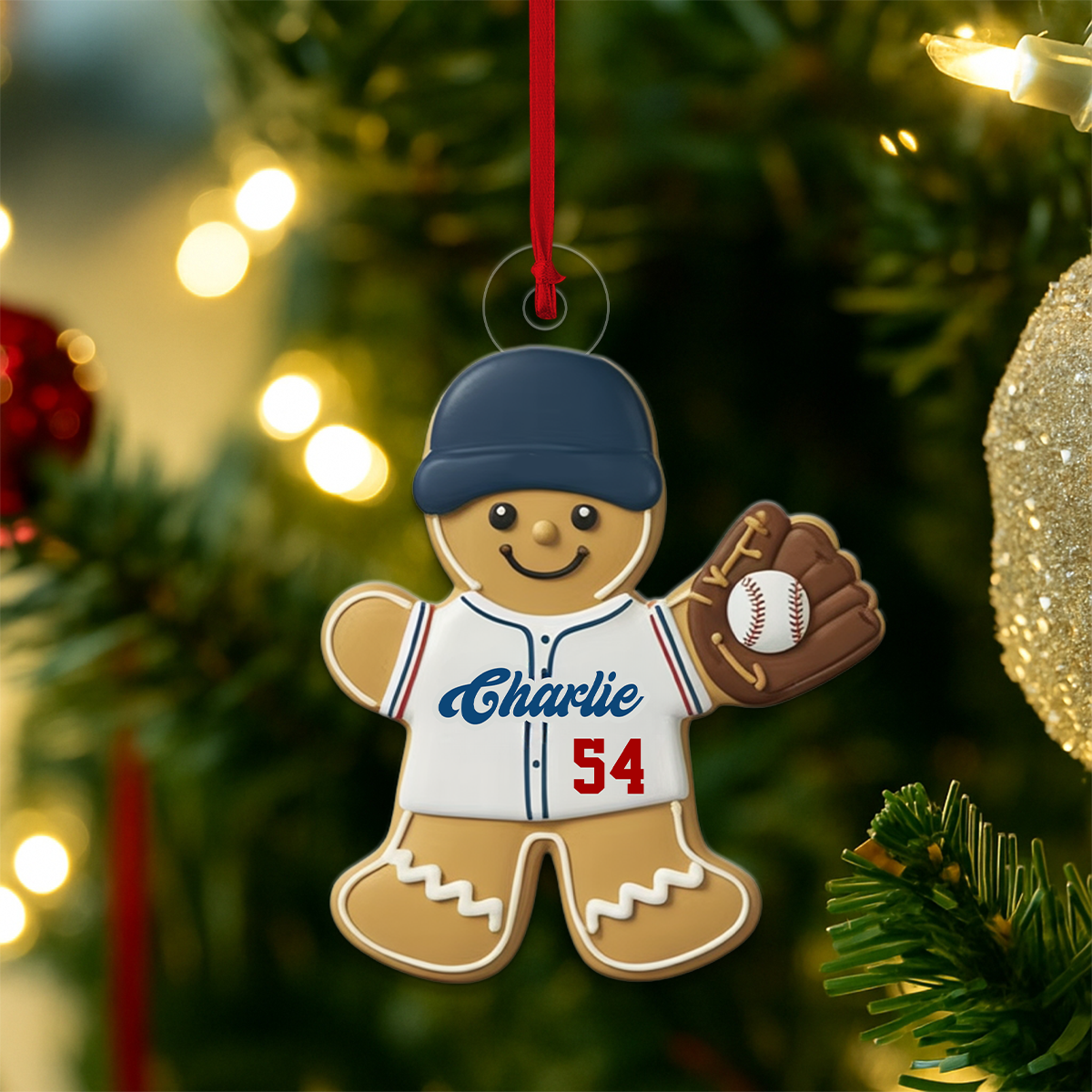 Custom Name Gingerbread Baseball Acrylic Ornament Christmas Gift