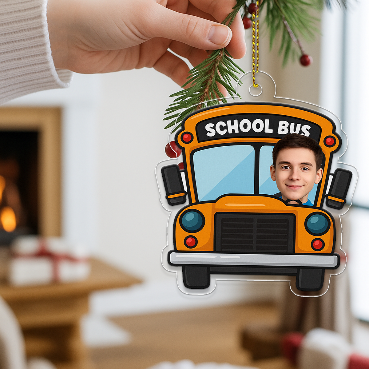 Custom Photo Drive School Bus Ornament, Personalized Bus Driver Christmas Ornament, Yellow Bus Ornament, Holiday Keepsake