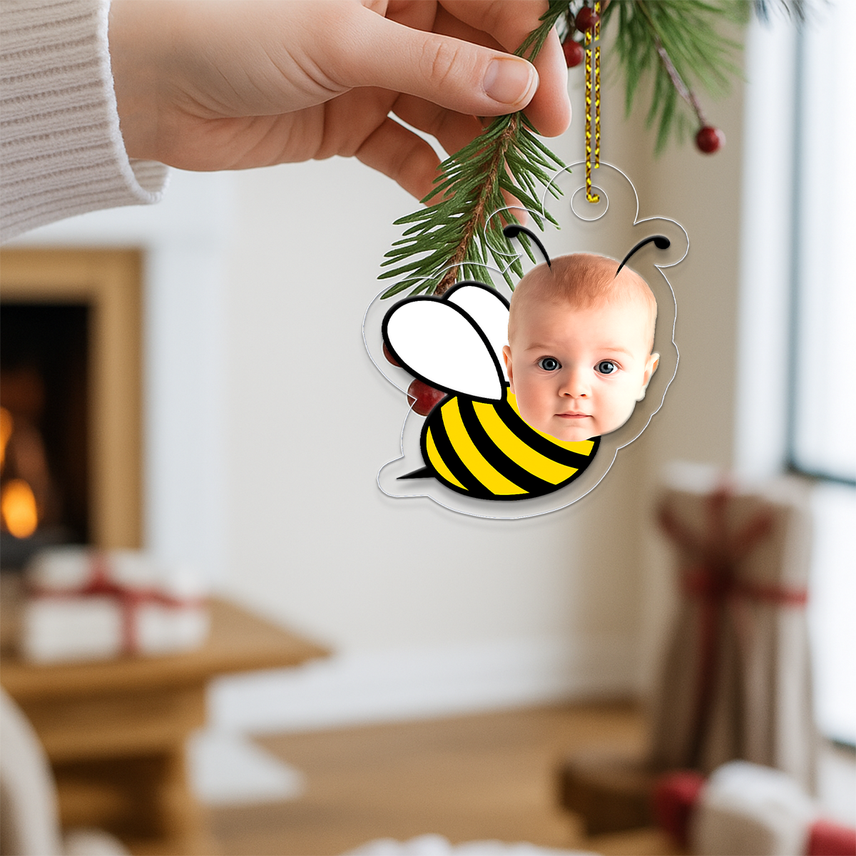 Custom Photo Baby Face Bee Ornament, Custom Photo Christmas Ornament, Baby’s First Christmas Keepsake, New Parents Gift