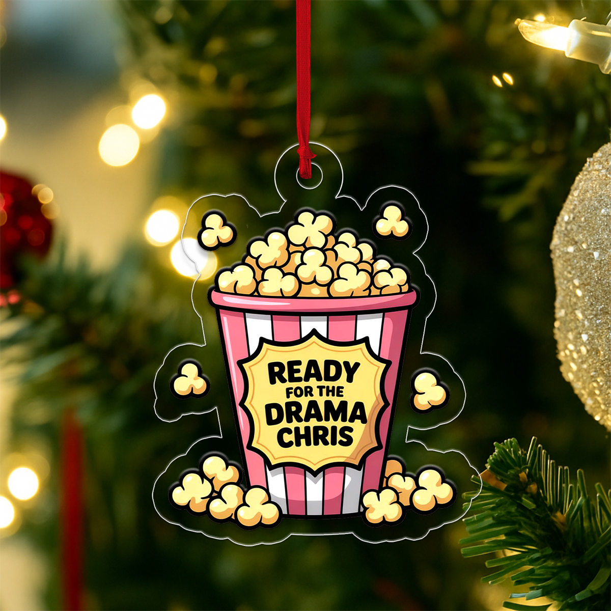 Personalized Popcorn Ready For The Drama Ornament, Funny Gag Gift Christmas Ornament, Sassy Ornament for Drama Lovers