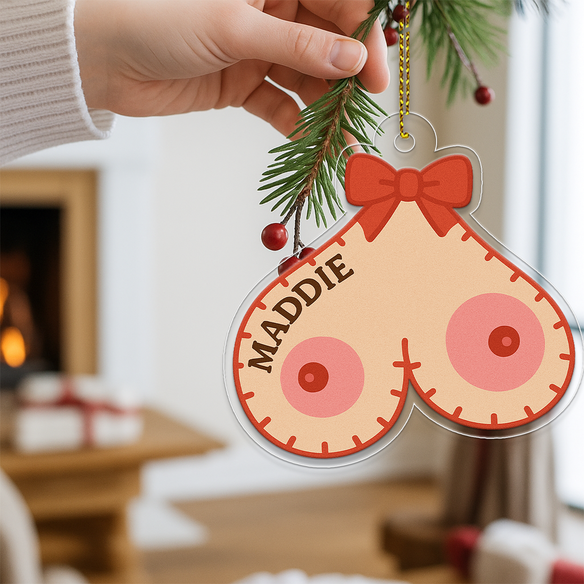 Personalized Jingle Boobs Ornament, Funny Inappropriate Christmas Ornament, Adult Ornament, Gift for Friend Couple, Holiday Joke Decoration