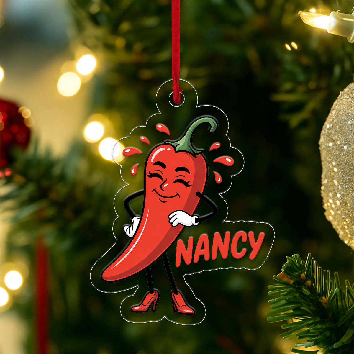 Personalized Spicy Hot Chili Pepper Ornament, Custom Gift for Food Lovers, Funny Hot Chili Ornament, Custom Holiday Ornament