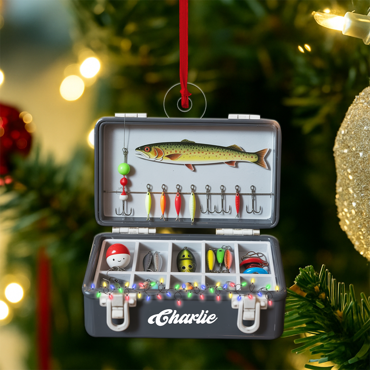 Custom Name Fishing Tackle Box Acrylic Ornament Christmas Gift