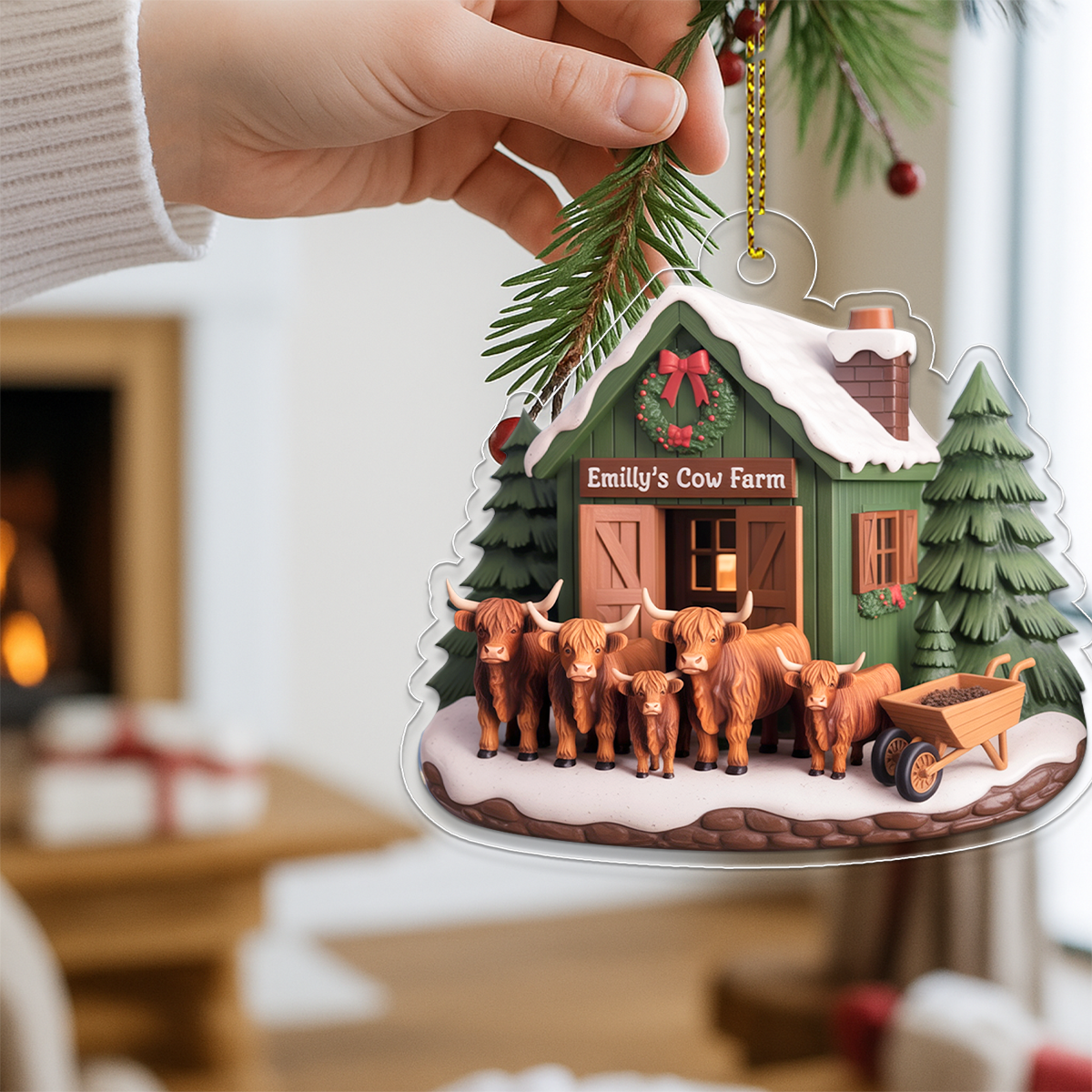 Highland Cow Farm Acrylic Ornament