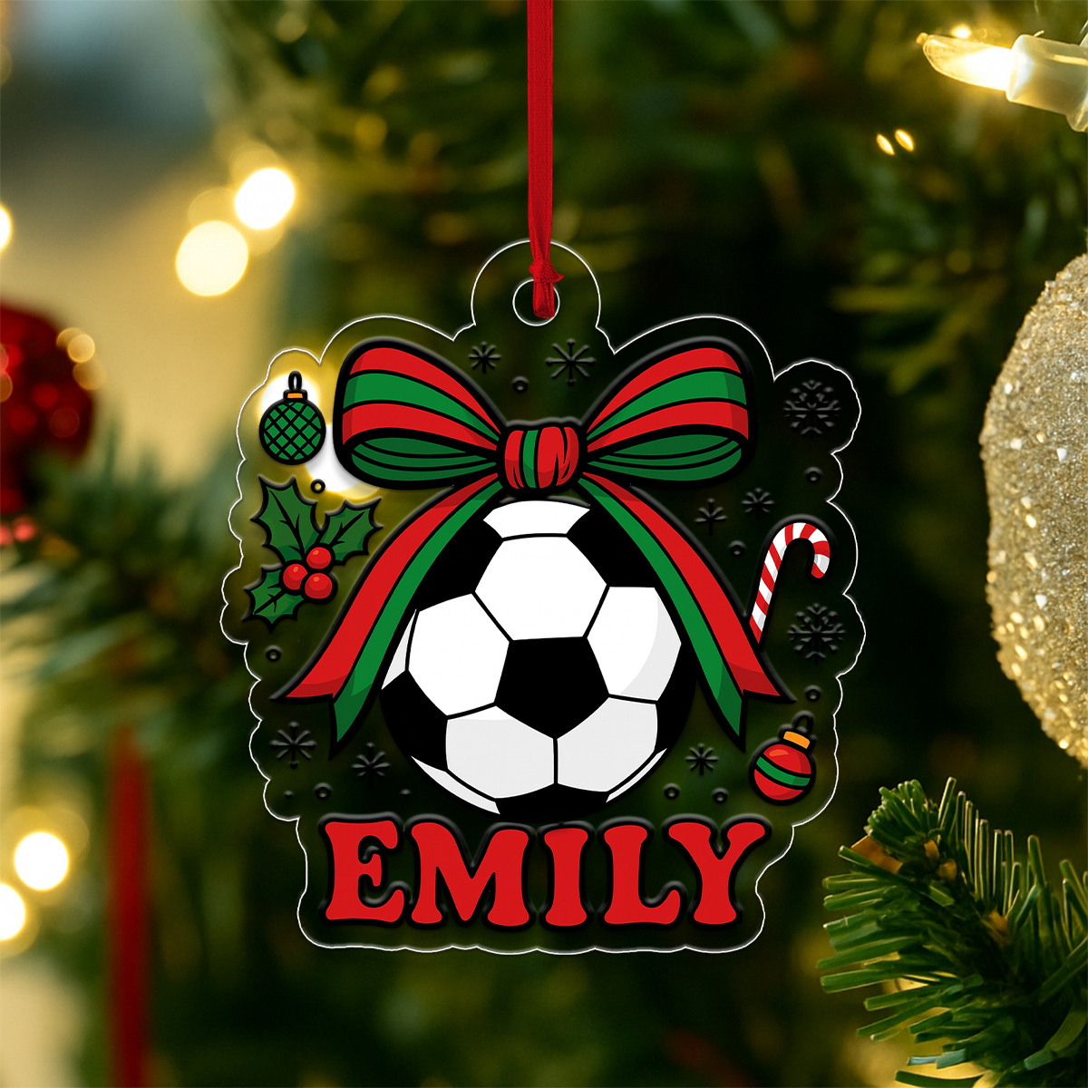 Custom Name Soccer Girl Acrylic Ornament Christmas Gift