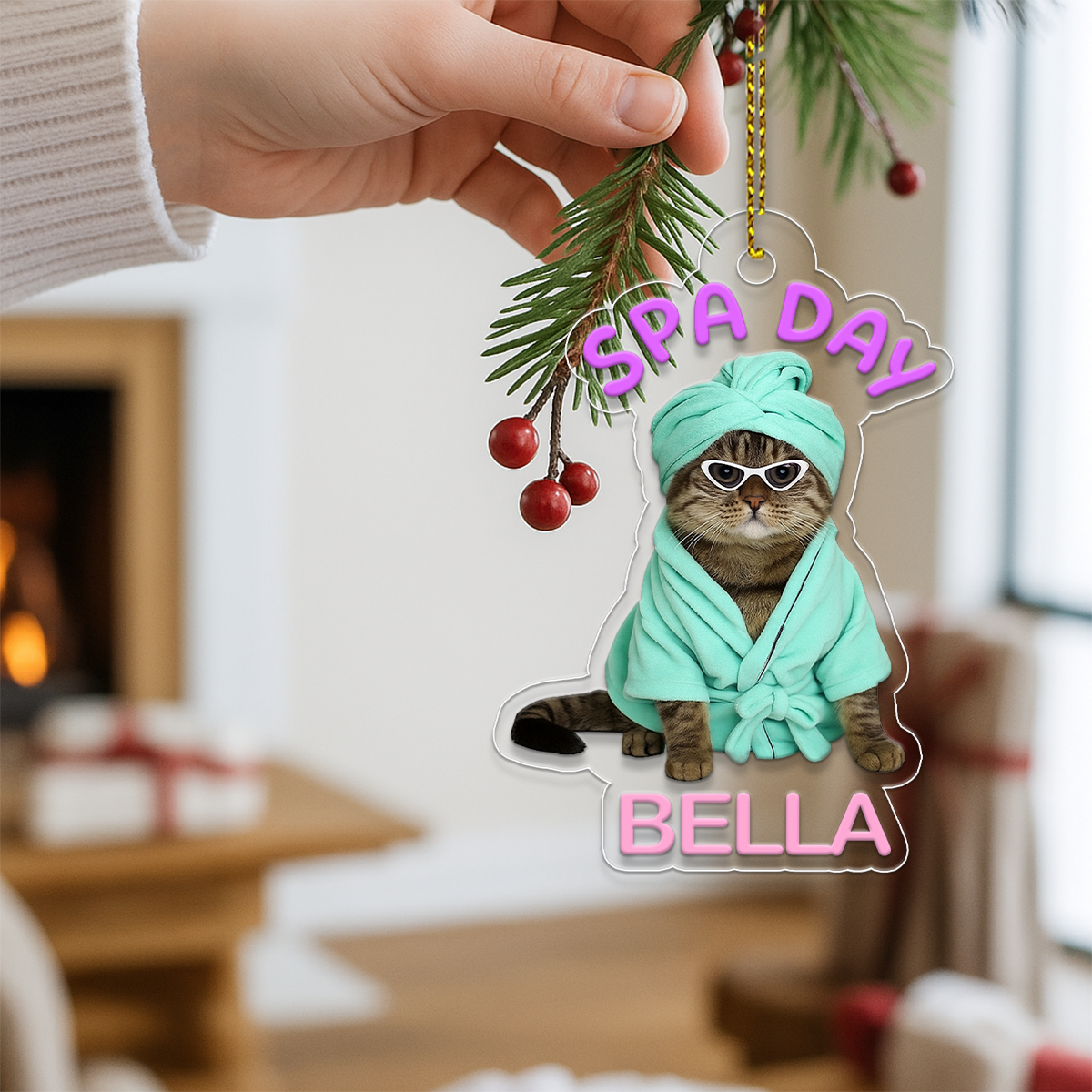 Custom Photo Pet Spa Day Ornament, Personalized Dog Cat Christmas Ornament, Funny Ornament, Pet Lover Gift, Holiday Decoration Keepsake
