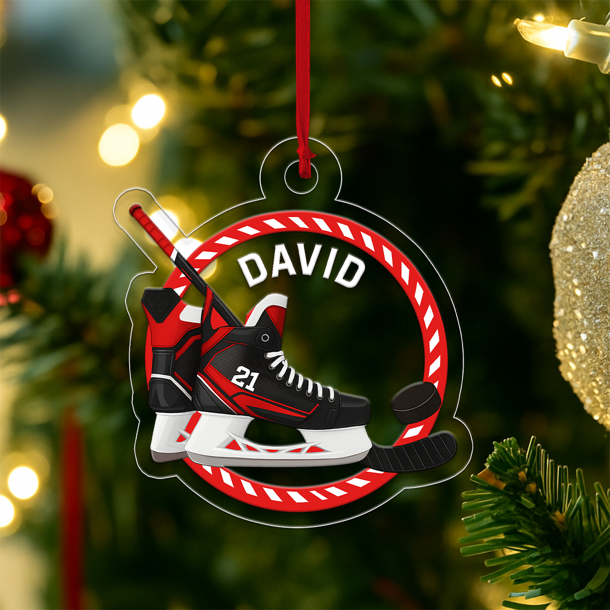 Custom Name And Number Ice Hockey Skate Acrylic Ornament Christmas Gift