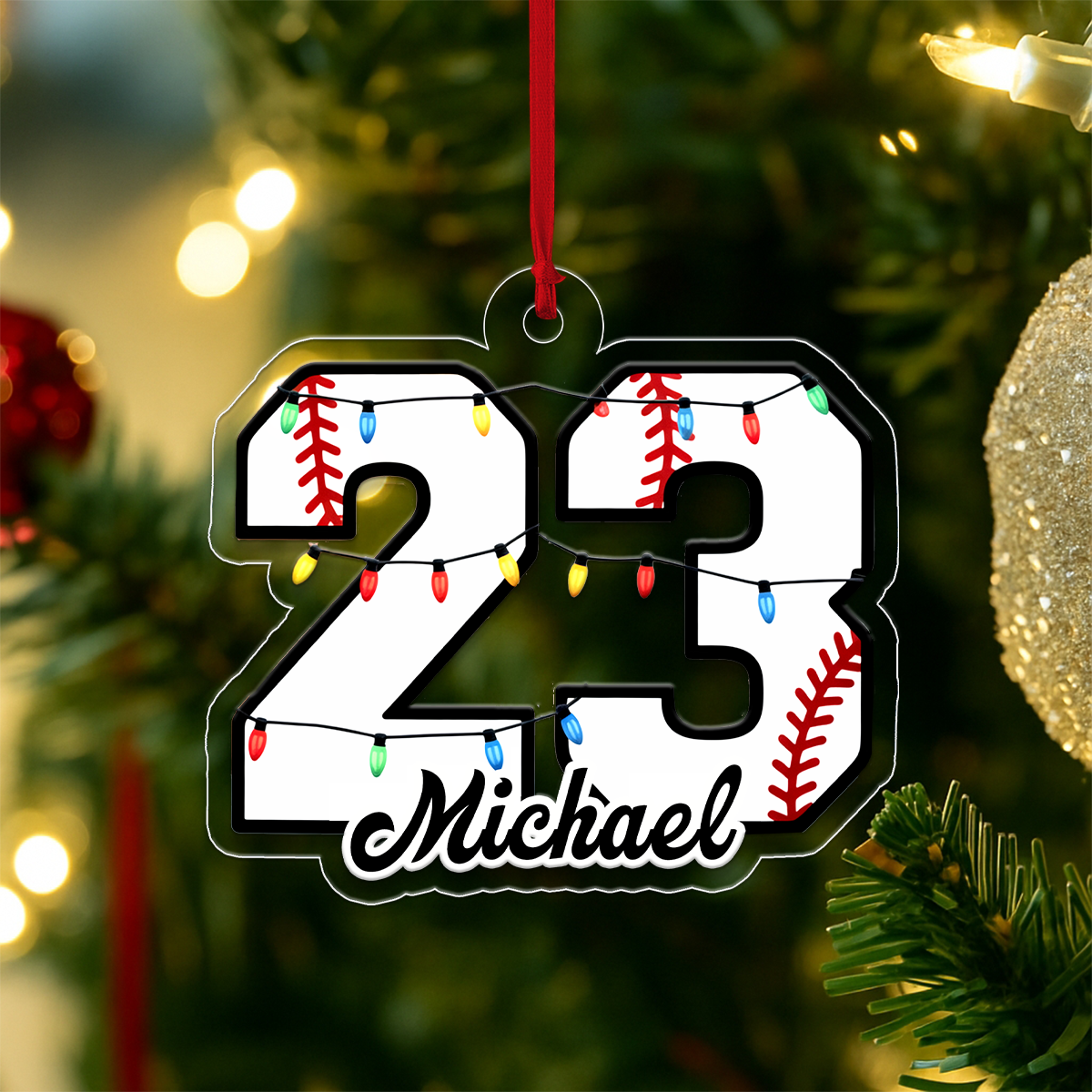 Personalised Christmas Light Baseball Number Acrylic Ornament Christmas Gift