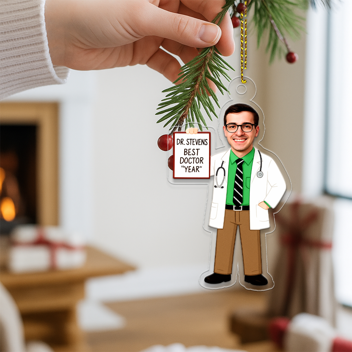 Custom Photo Male Doctor Ornament, Personalized Medical Christmas Ornament, Doctor Gift, Nurse Dentist Ornament, Unique Holiday Decoration