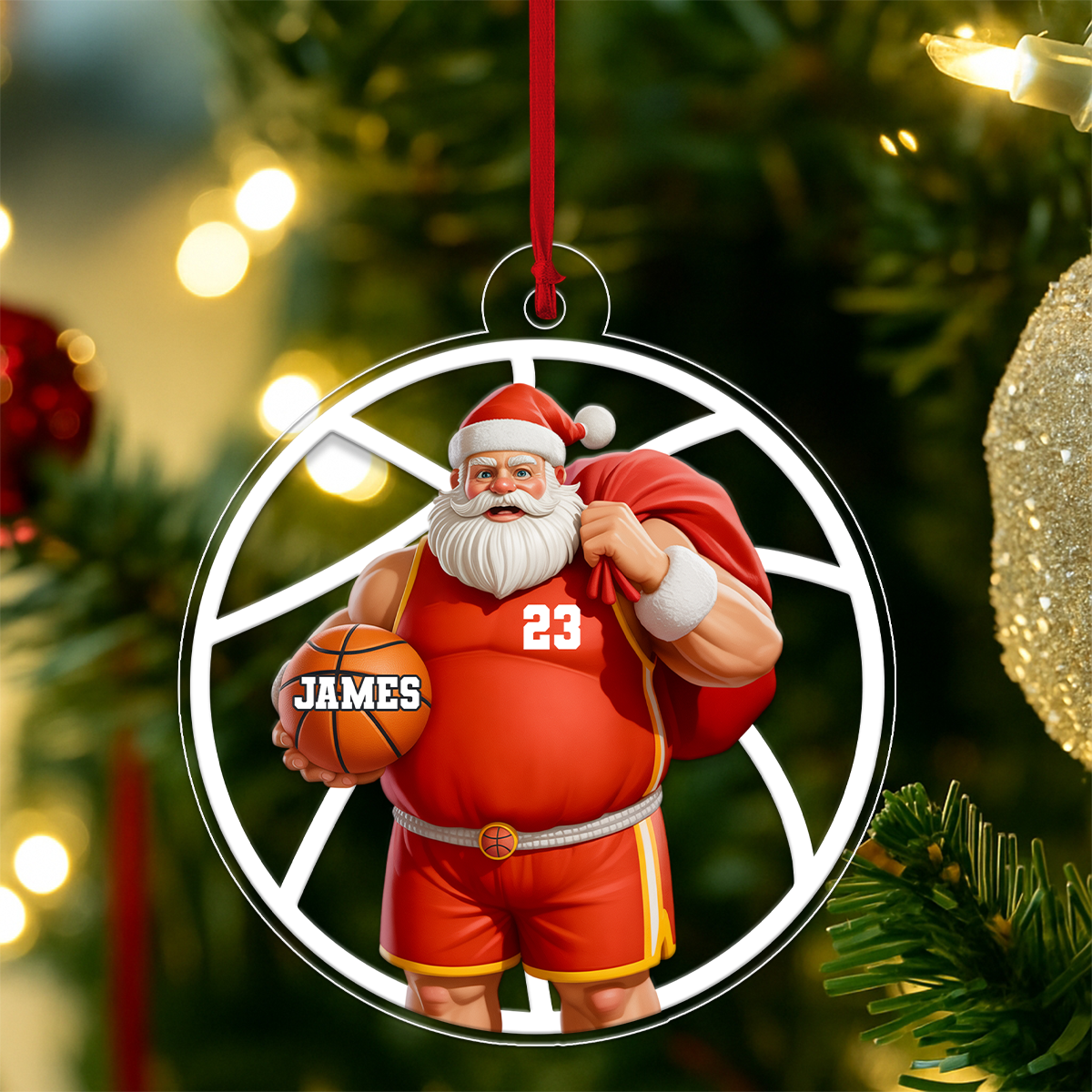 Custom Name Santa Basketball Acrylic Ornament Christmas Gift