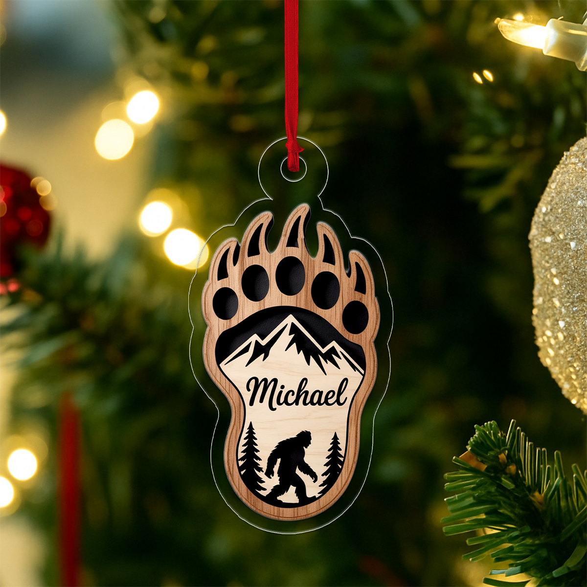 Personalized Bigfoot Ornament, Custom Sasquatch Christmas Ornament, Cryptid Lover Gift, Outdoor Adventure Ornament, Unique Holiday Keepsake