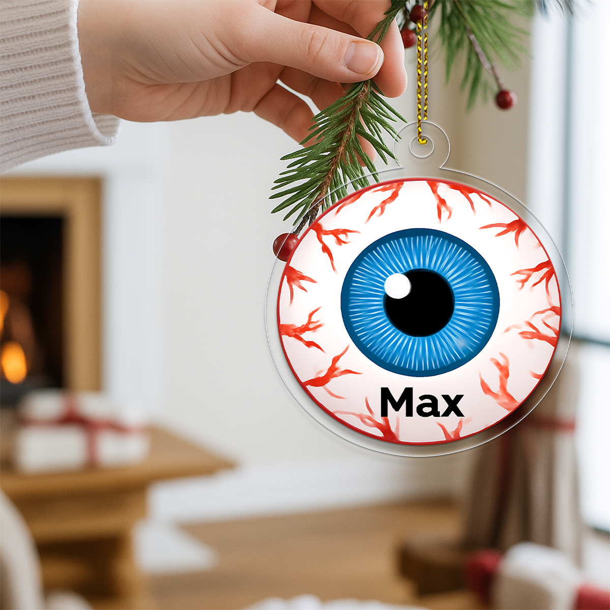 Personalized Veins Eyes Acrylic Ornament, Custom Creepy Eye Christmas Ornament, Funny Horror Ornament, Unique Gag Gift