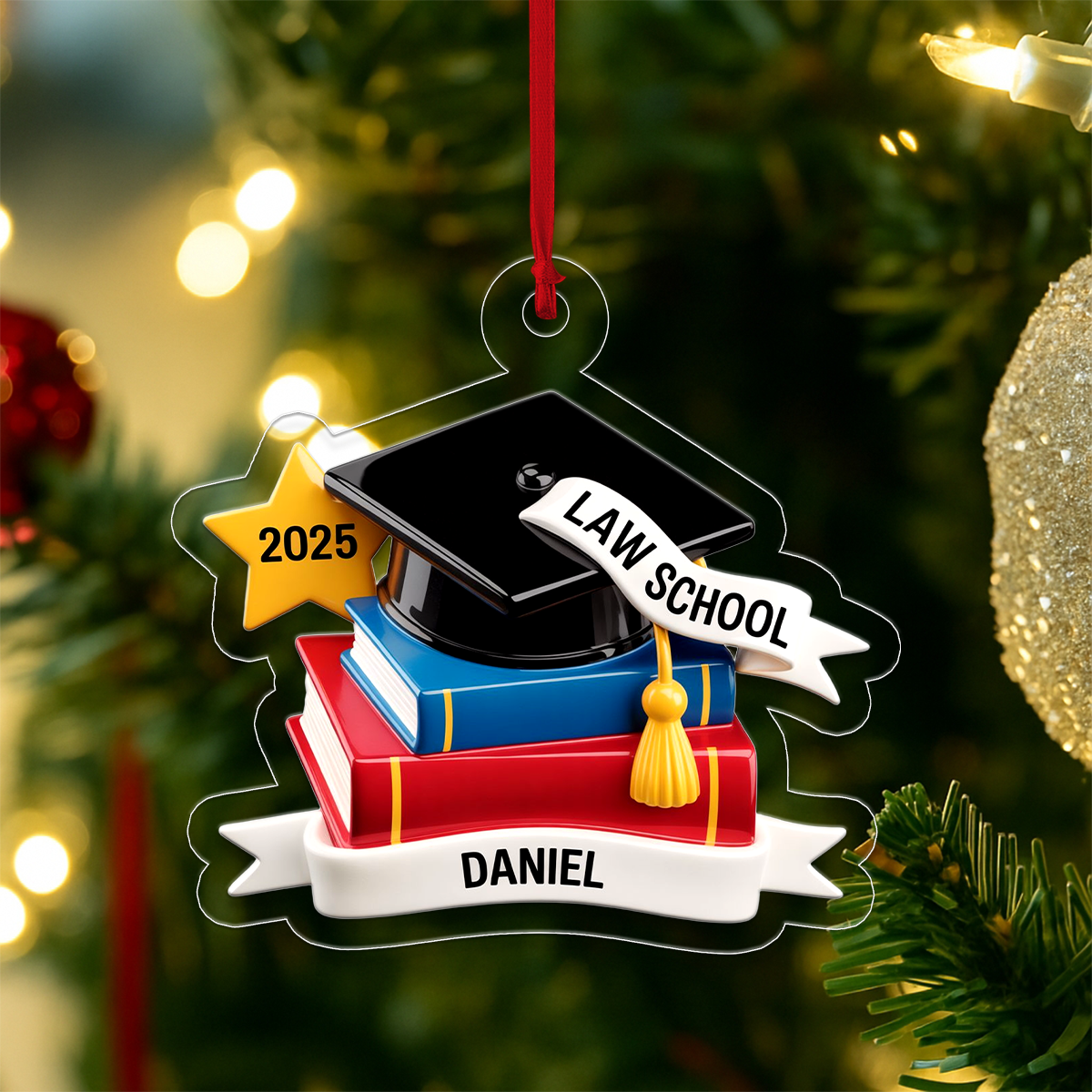 Custom Graduation Cap Ornament with Books, Personalized Graduation Ornament, Graduation Gift, Christmas Keepsake, Holiday Decoration